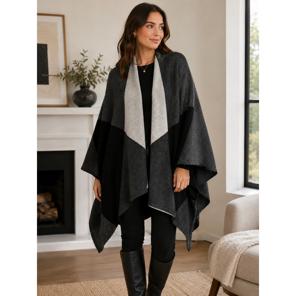 NWT Charter Club Luxury 100% Cashmere 2-Ply Wrap Grey Colorblock OS
